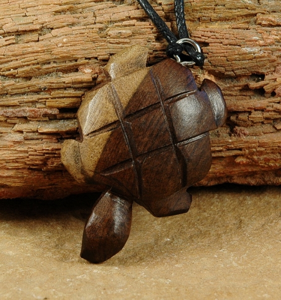 Afrika Halskette / Kette mit Holz Anhänger - Schildkröte